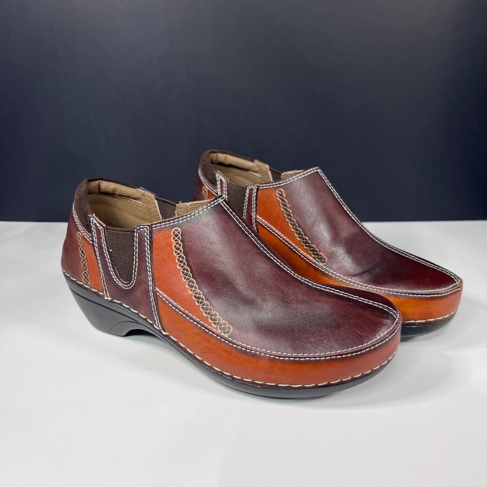 L'Artiste Spring Step Nessia Brown Leather Loafers Slip On Clogs Womens 38 7.5-8